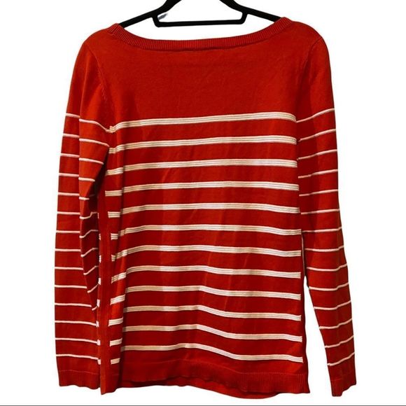 DALIA Red/White Stripe Long Sleeve Crew Neck Sweater with Shoulder Buttons Small - Picture 7 of 7